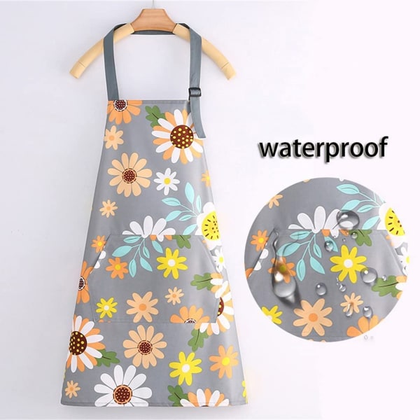 Vandtætte køkkenforklæder, 2-pack blomsterforklæder med lommer