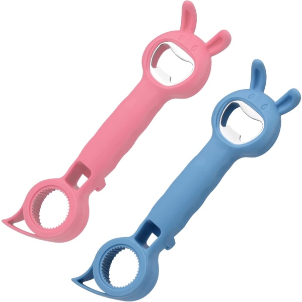 2 stk. 4 i 1 flaskeåbner, rustfrit stål (pink, blå)