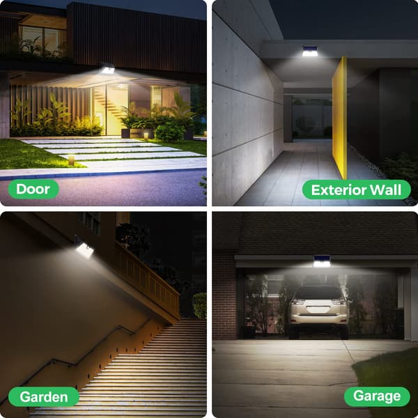 Udendørs solcellelamper, 3 tilstande Floodlight med sensor, 185 LED Spotlight, IP65 Udendørs vægbelysning til have, garage (6-pak)
