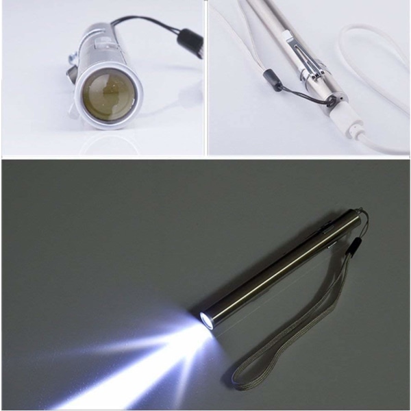 3-pakning USB-pennelys LED-lommelykt for sykepleiere, rustfritt stål medisinsk lommelykt oppladbar minilommelykt praktisk pennelys med klips