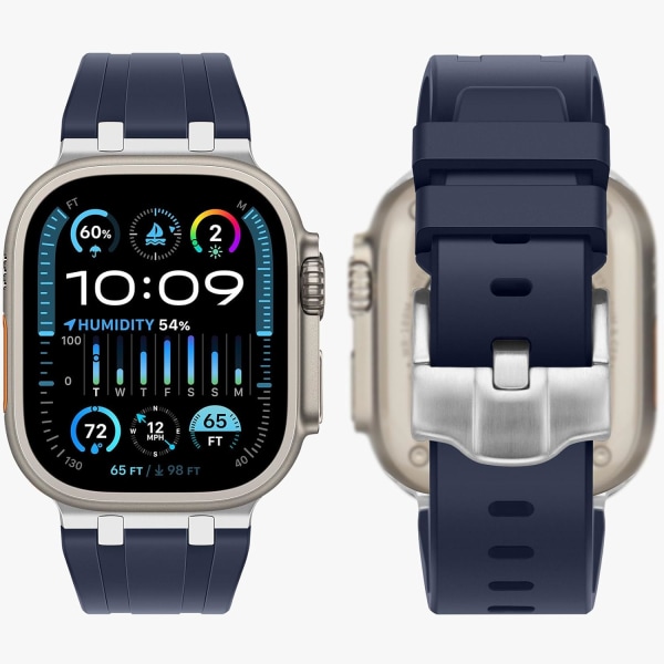 Yhteensopiva Apple Watch Ultra Strap 49mm 45mm 44mm 42mm, nestemäisen silikoninauhan kanssa ruostumattomasta teräksestä valmistettujen sovitinhihnojen kanssa, jotka on suunniteltu Apple Watch blue 42/44/45/49MM