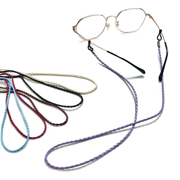 Glasögonkedjor Halsband Läder Glasögon Halsband Snöre Rep Band Läder Glasögon Sladd Justerbar Ände Glasögonhållare Glasögontillbehör, 2st lila purple