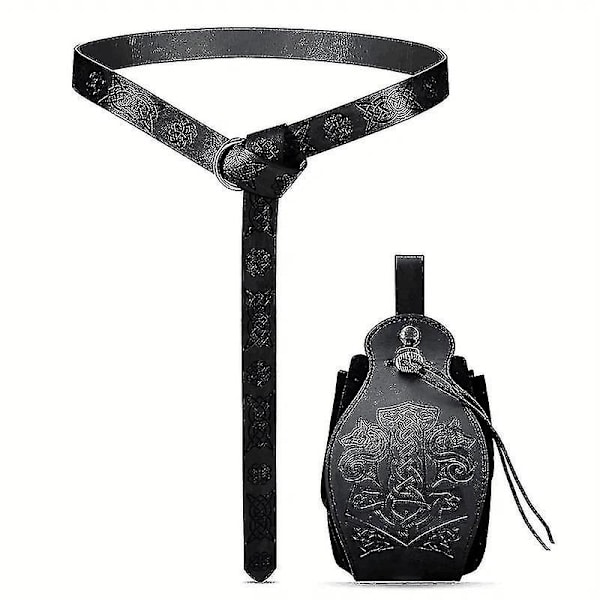 Vikinge stil middelalderbælte med taske til Halloween kostumer black 1