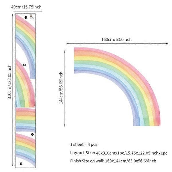 Stora väggdekaler i akvarellregnbåge, Boho Rainbow väggdekal L Cherry