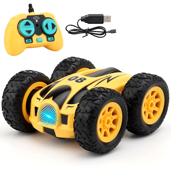 Mini Stunt RC -autot, lelu, 4WD 2,4 GHz:n kauko-ohjattava auto, kaksipuoliset pyörivät ajoneuvot, lasten lelu pojille ja tytöille, syntymäpäivä ilman akkua (keltainen) yellow