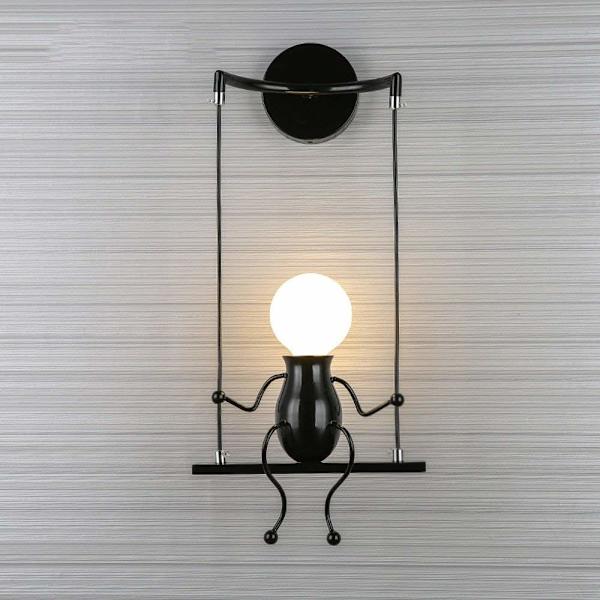 Enkel vegglampe sving metall vegglampe kreativ vegglampe tegneserie lampe for bar, soverom, kafé, gang E27 (PÆRE IKKE INKLUDERT) (Svart)