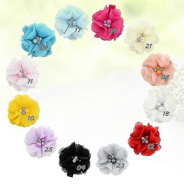 12 stk. Søde DIY Børne Hårspænder Perle Krystal Chiffon Blomst Hårspænde