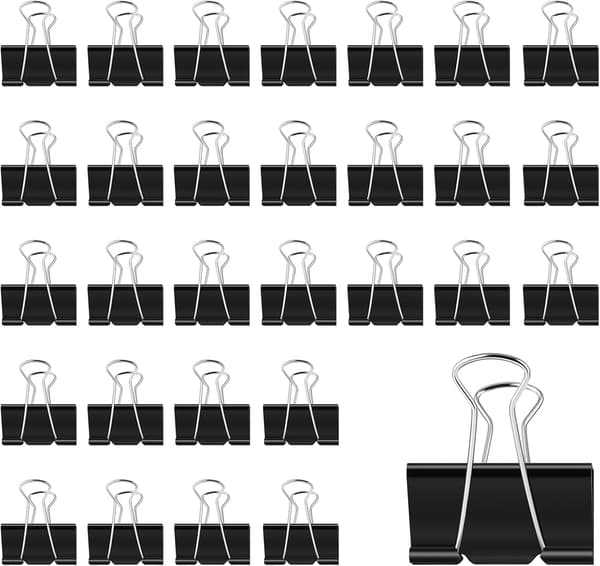 30 stk. store foldback-binderclips, 51 mm sorte binderclips papirclips metal sorte foldback-clips klemmer kontorartikler