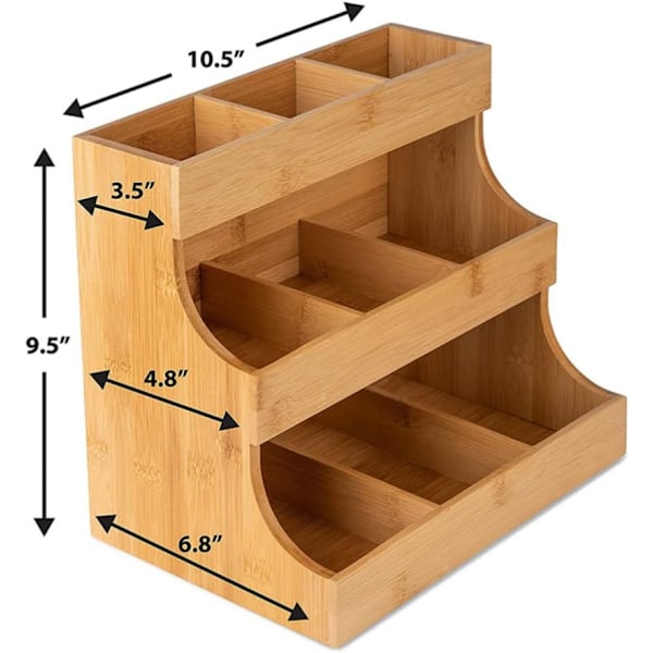 Tehposeholder i tre - 3-lags teboks-organisator, naturlig massivt tre, te pose organiser for oppbevaring av teposer, kaffekapsler, sukkerpakker