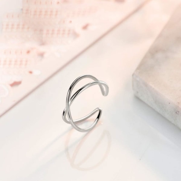 925 Sterling Sølv Åben Criss Cross X Ring Poleret Justerbar Forlovelsesring Bryllupsbånd Finger Wrap Ringe Minimalistisk Modesmykker Fødselsdagsgaver