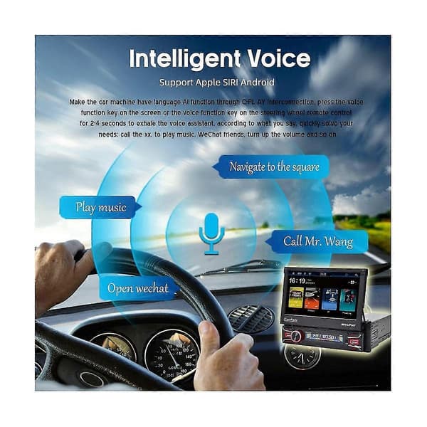 1din Bil Stereo Trådløs Carplay Android Auto 7in Elektrisk Flip Ud Touch Screen Bilradio Bluetooth