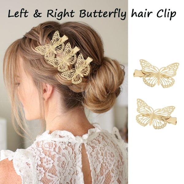 12 STK Butterfly Hårspænder, Hårspænder Kvinder Børn trænger Tilbehør, Skridsikre metal hårsløjfer til piger Hårdekoration til Bryllup Brud