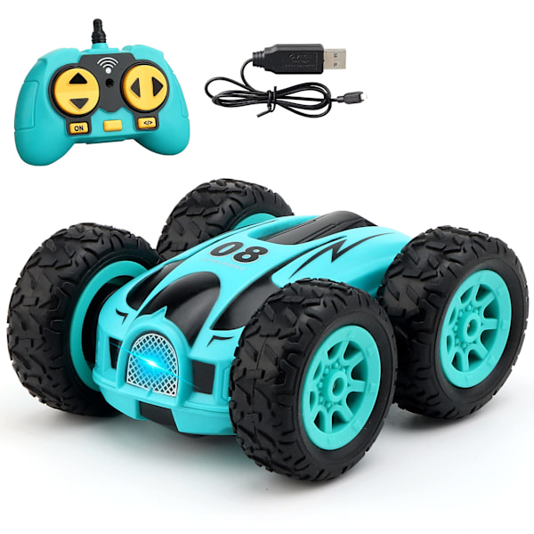 Mini-tempputyö RC-autolelu, 4WD 2,4 GHz:n kauko-ohjattava auto, kaksipuoliset pyörivät ajoneuvot, lasten lelu pojille ja tytöille, syntymäpäivä ilman akkua (vihreä) blue