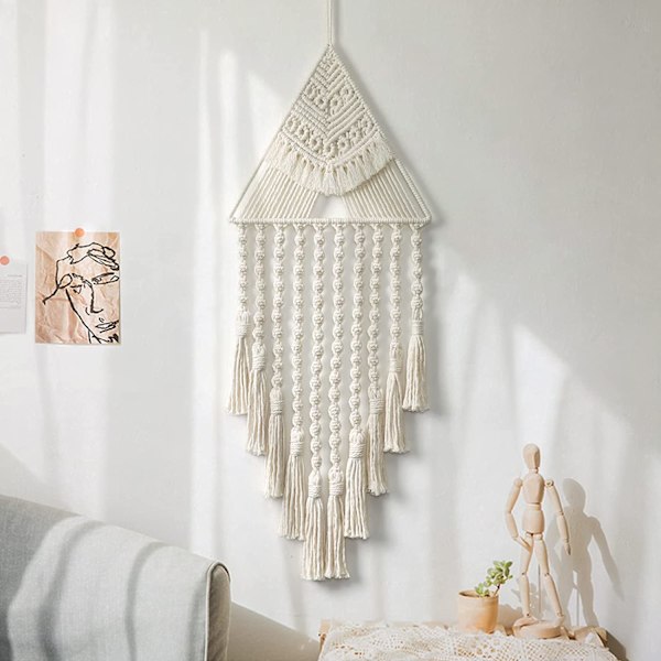 Macrame vävd väggdekoration drömfångare rumsdörr dekoration (vit)