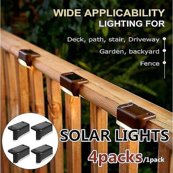 4-pack solcellslampor för utomhusbruk, vattentäta LED-lampor med varmt vitt ljus, solcellslampor för trappor, staket, däck White Cover Warm