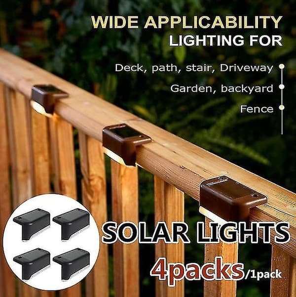 4-pakke solcelletrinnlys utendørs vanntett LED fargerike solcelletrinnlys gjer solcellelys dekklys White Cover Multicolor