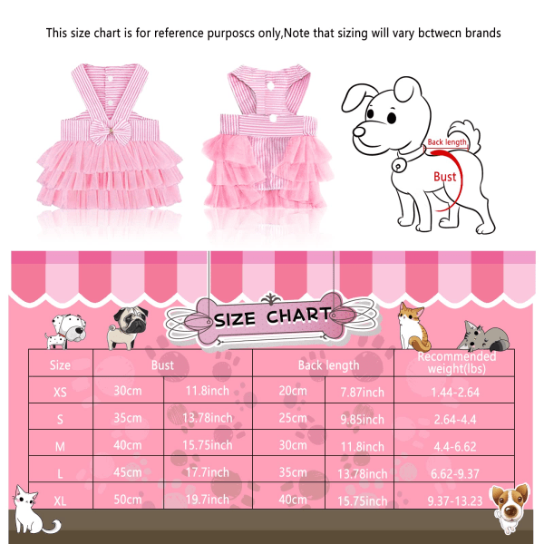 Hundklänning, valp kattunge rosett randig mesh väst (M, rosa)