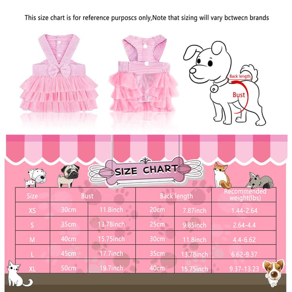 Hundklänning, valp kattunge rosett randig mesh väst (S, rosa)