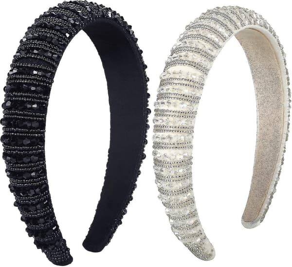Kristall Rhinestone Pannband (2 st, Svart, Vit)