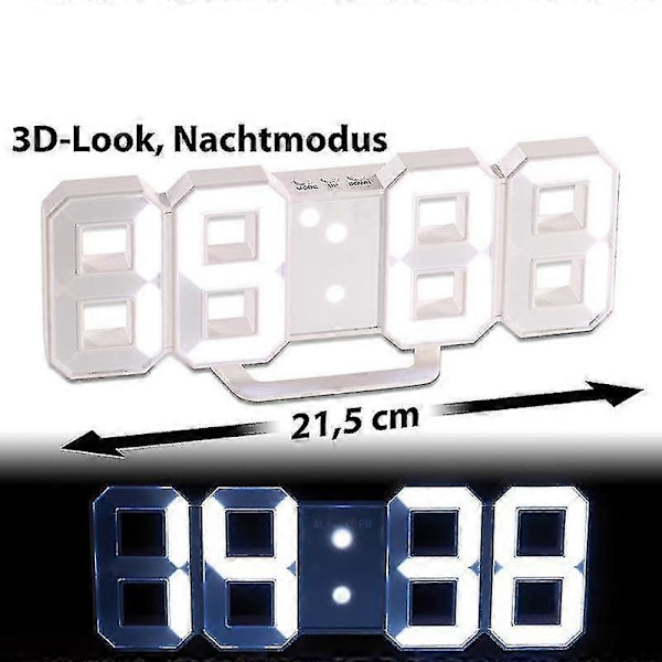 Modern Hem Väggklocka Timer 3d Led Digital Väggklocka (Vit)