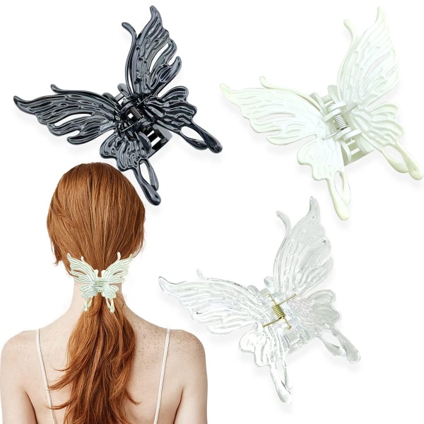 3-PACK Stora Butterfly Hair Claw Clips Strong Hold Non-Slip