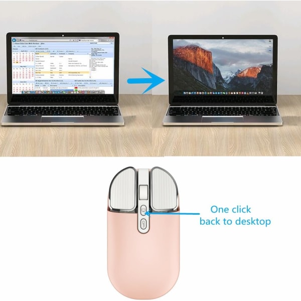 Trådløs mus, 2.4G oppladbar stille slank datamus med USB-mottaker 3 DPI, Tilbake til skrivebords-knapp for PC bærbar datamaskin stasjonær E