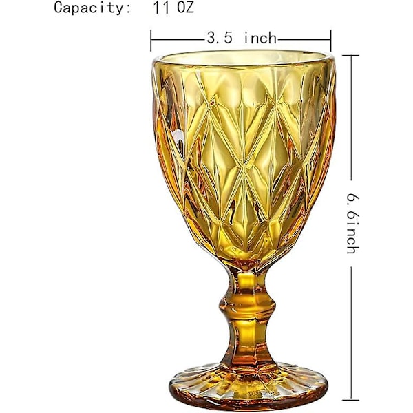 Färgade vinglas, glasbägare, vintagemönster präglade, färgade glasdricksglasset, set om 6, bärnsten