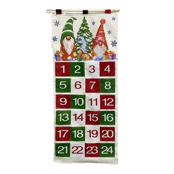 Joulun adventtikalenteri, 24 päivän lähtölaskenta joulukalenteri täytettävällä taskulla, uudelleenkäytettävä seinän oveen ripustettava sisustus, joulukotikoristeet