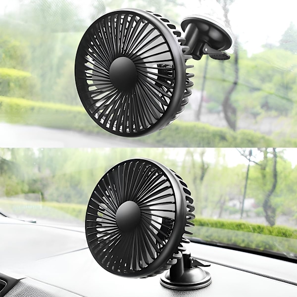 Bilventilator med 3 justerbare hastigheder 360°, Støjsvag og bærbar, Ideel til sommeren, til bil og SUV (sugekopper)