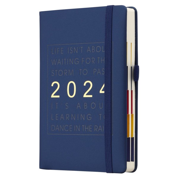 2024 Dagboksplanerare A5, Vecko- och Månadsplanerare Tjockt papper, Årlig agendavecka för att se dagbok från jan-dec 2024 (A5, mörkblå)