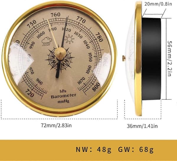 3 i 1 termometer hygrometer barometer 72mm för fartyg/fabriker/laboratorier/hem