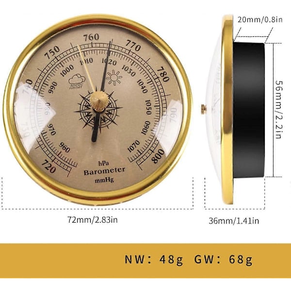 3 i 1 Termometer Hygrometer Barometer 72mm for Skip/Fabrikker/Laboratorier/Hjem