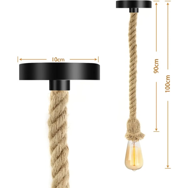 E27 Retro Hamp Reblødt Lysekrone - 100 cm (1-lyset)