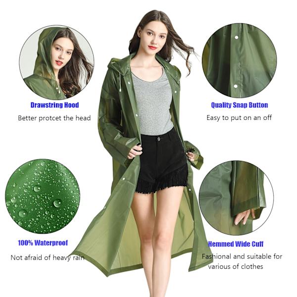 EVA Regnponcho för Vuxna, 2-Pack Återanvändbara Regnrockar med Huvor och Ärmar Lätt Regnjacka, Grön green