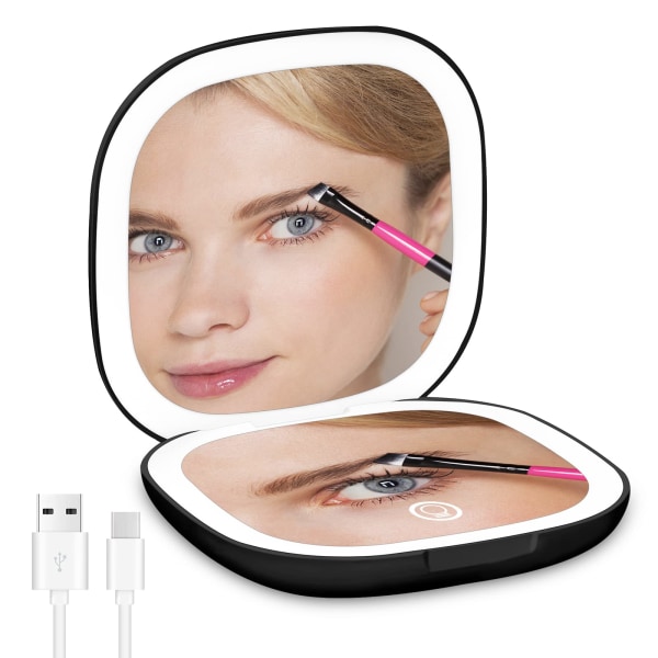 Pocket makeup spejl med 1X / 5X forstørrelse, genopladeligt
