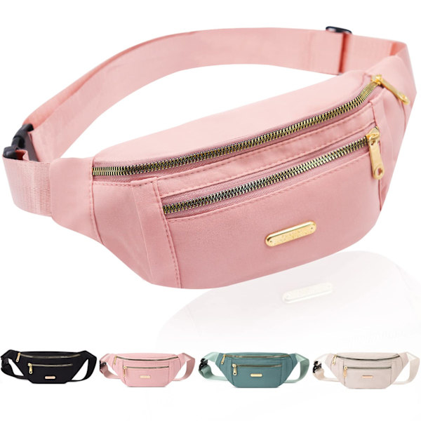 Moderigtig bæltetaske rejsetaske med 3 lynlåslommer (Pink)