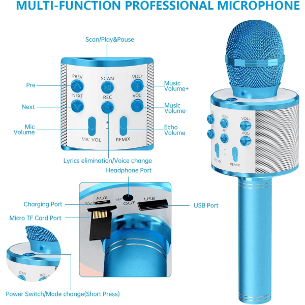 Karaoke mikrofon med højttaler - Blå