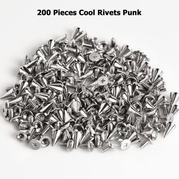 Cone Spikes Screwback Studs 200sets Punk Cool Rivets Punk Studs til Tøj Sko Læder Tilbehør DIY Håndværk (Sølv)