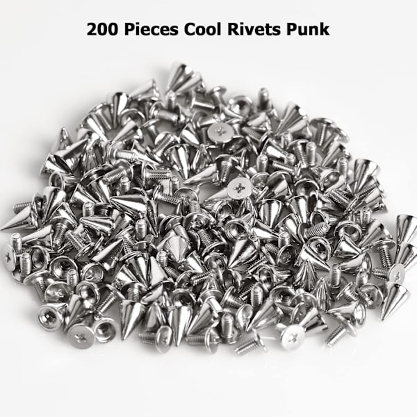 Kon Spikar Skruvback Nitar 200set Punk Cool Nitar Punk Nitar för Kläder Skor Lädertillbehör DIY Hantverk (Silver)