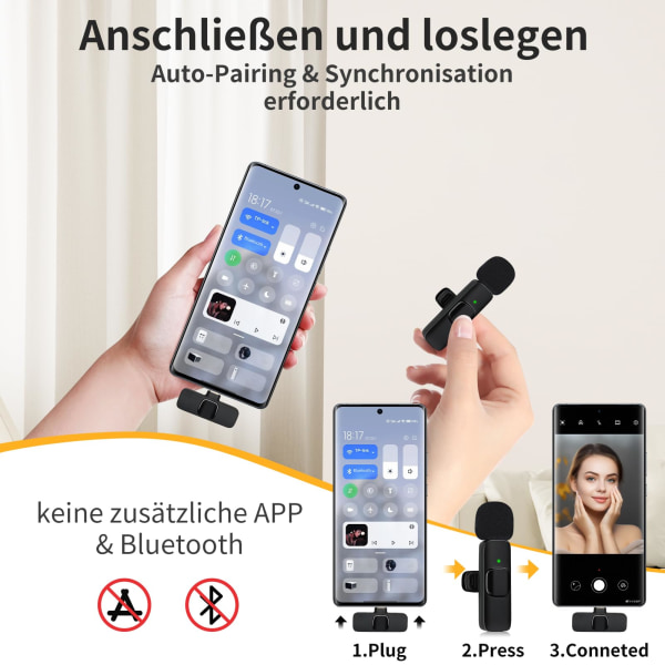 Mikrofon Trådlös Bluetooth Mobiltelefon Minimikrofon för inspelning av videoinspelning YouTubeStreaming/Vlogg, brusreducering (iOS med 1 Mic)