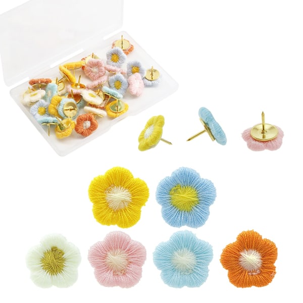 30 stk blomster trykknapper, blomster tommelknapper dekorative knapper og trykknapper korktavle knapper for bilder veggtegning papirbulletin (lyse farger)