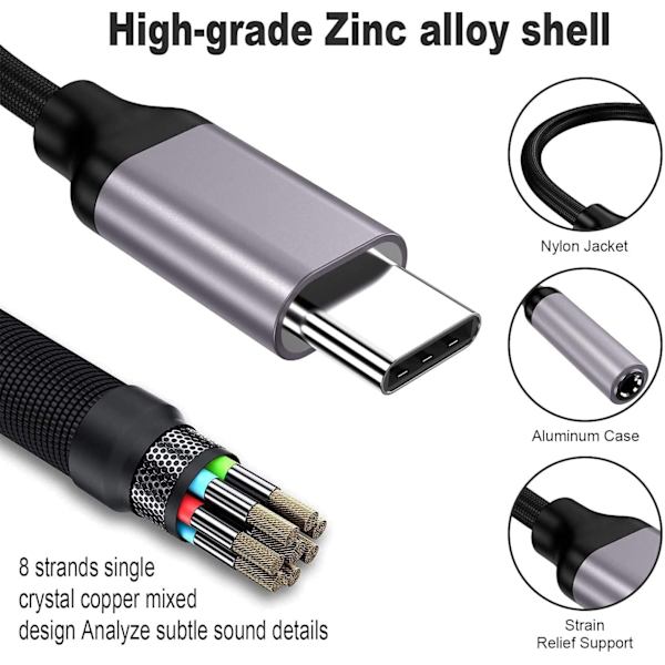 USB Type C til 3,5 mm hun hovedtelefon-stikadapter - 2-pak