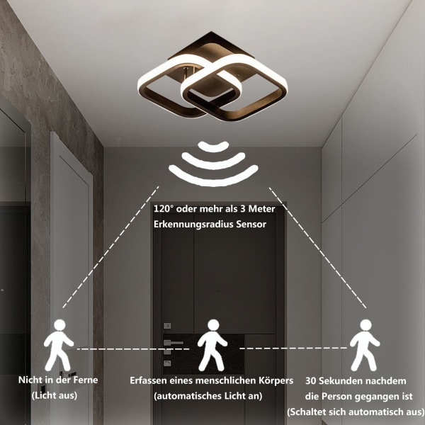 LED-loftslampe med bevægelsessensor indeni, 22W varm hvid loftslampe, 24 * 20 * 9CM sensorlampe, egnet til gange, garager, badeværelser