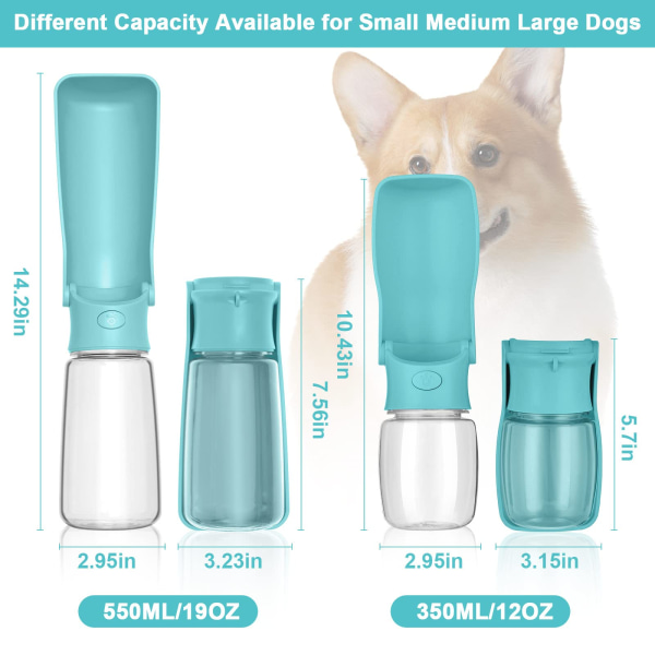 Hopfällbara vattenflaskor för hund, vattenflaska för hundresor (blå 550 ml)