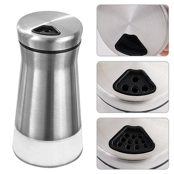 2 stk. salt- og peppersett, saltbøsse i rustfritt stål, salt- og pepperbeholdere med lokk, justerbare hull, for krydder, salt, pepper, spisskummen, chilipulver