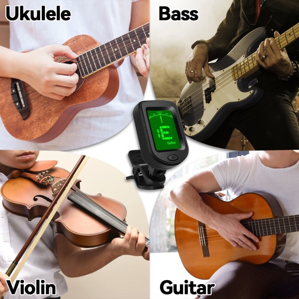 Guitar Tuner Clip On, digitala stämmare av gitarrtillbehör, för akustisk gitarr, bas, fiol, ukulele och andra stränginstrument