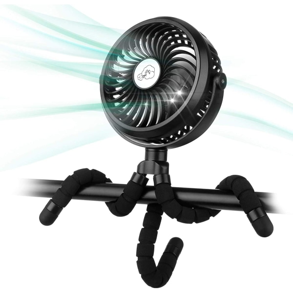Stroller Fan,4000mAh Battery Powered Car Seats Clip-on Fan Ultra Quiet 4 Speed 360° Rotatable Personal USB Desk Fan with LED Lights for Car/Stroller