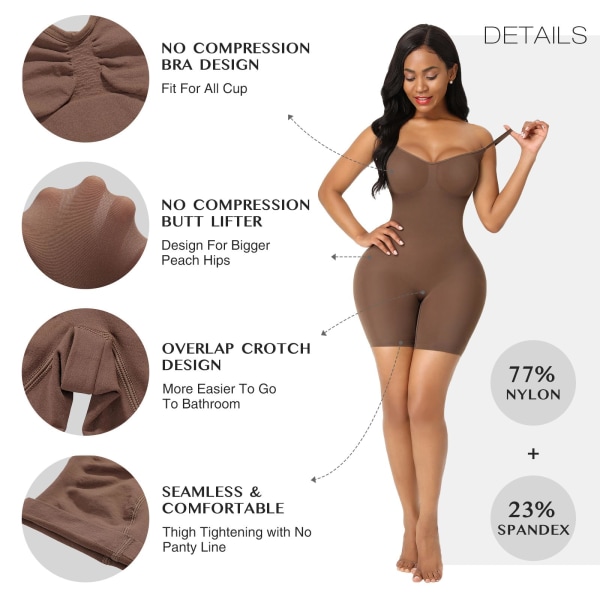 Mukava koko bodypuku naisille Butt Lifter Saumaton muotoiluvaate naisille Tummy Control Thigh Slimmer S/M, ruskea brown S/M