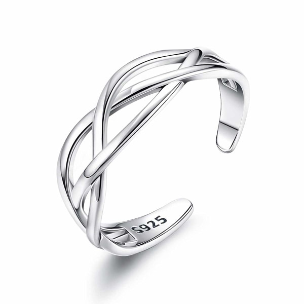 Solid 925 Sterling Silver Ring för kvinnor, Justerbar Vintage Ring