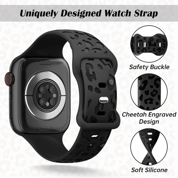 Leopardtrykk myk silikonrem kompatibel med Apple Watch-stropper 38 mm 40 mm 41 mm kvinner menn, erstatningsklokkeremmer kompatibel med Apple Watch black 38/40/41MM
